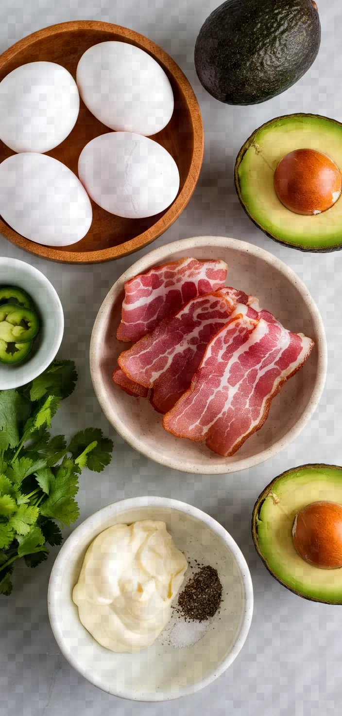 Ingredients photo for Avocado Bacon Jalapeno Egg Salad Recipe