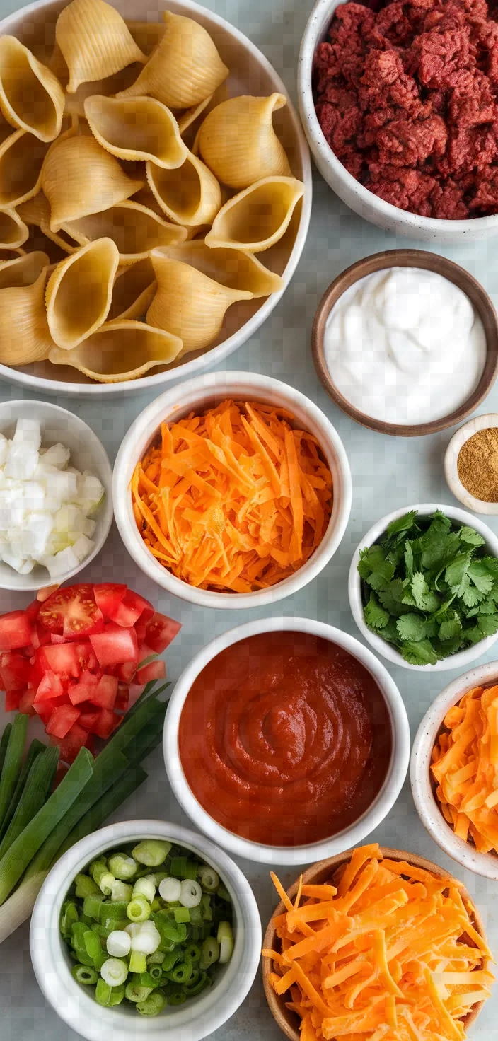 Ingredients photo for Beef Enchilada Stuffed Shells Recipe