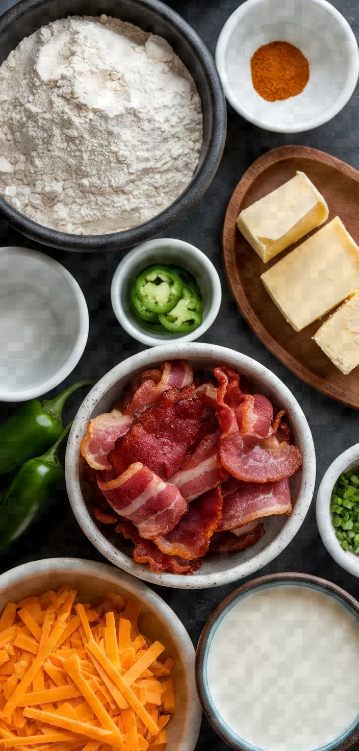 Ingredients photo for Cheddar Bacon And Jalapeno Biscuits Recipe