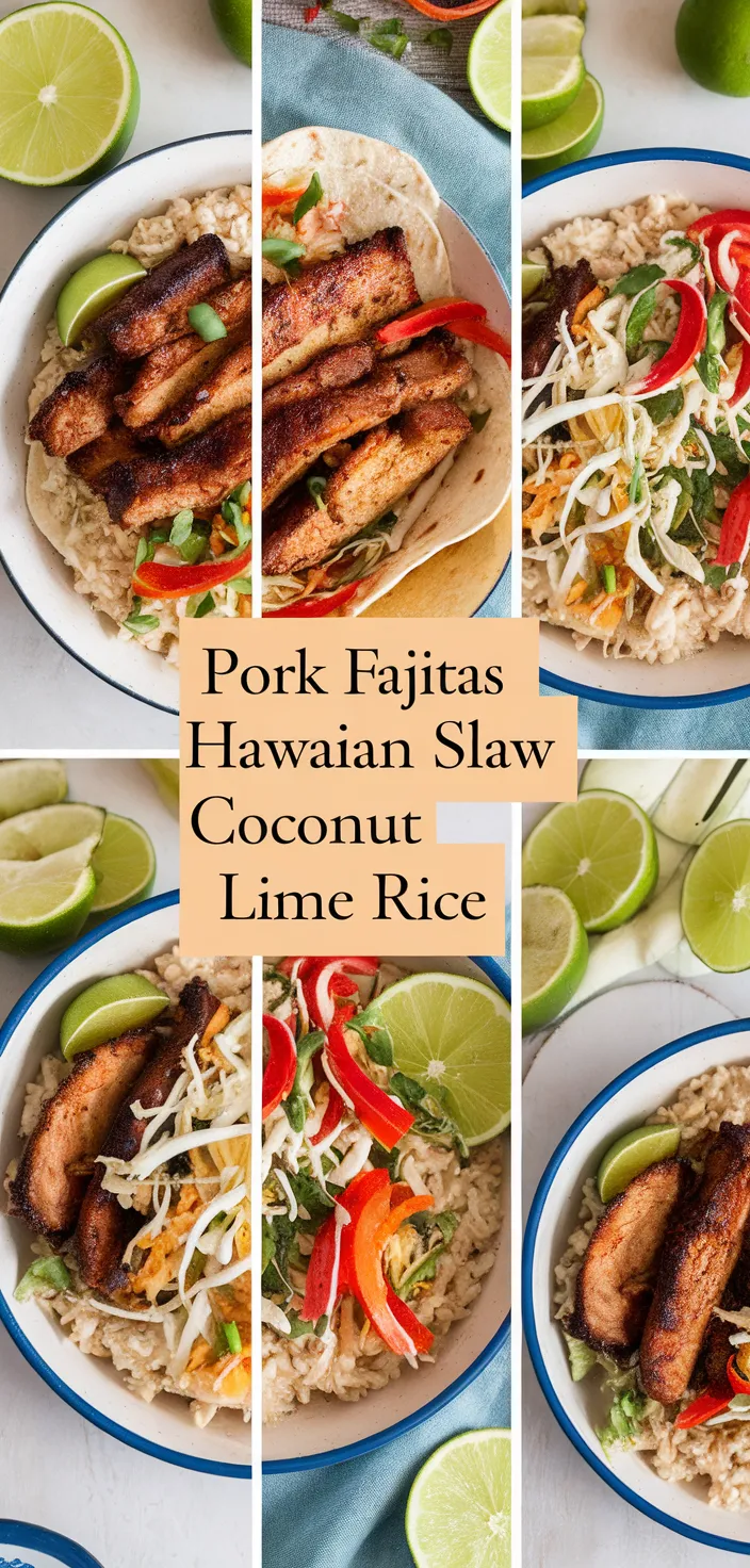 A photo of Pork Fajitas Hawaiian Slaw Coconut Lime Rice Recipe