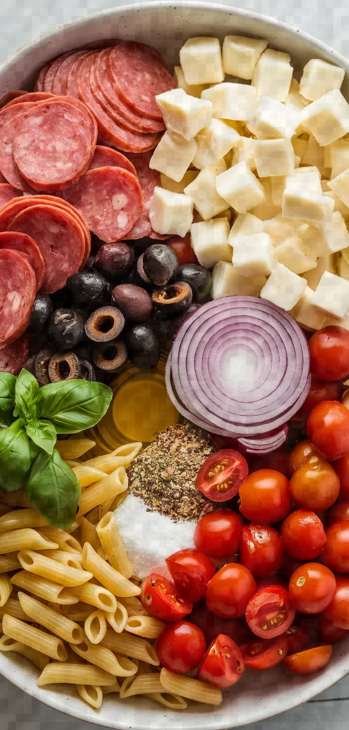 Ingredients photo for Ensalada De Pasta Con Salami Queso Mozarella Y Aderezo Italiano Casero Recipe