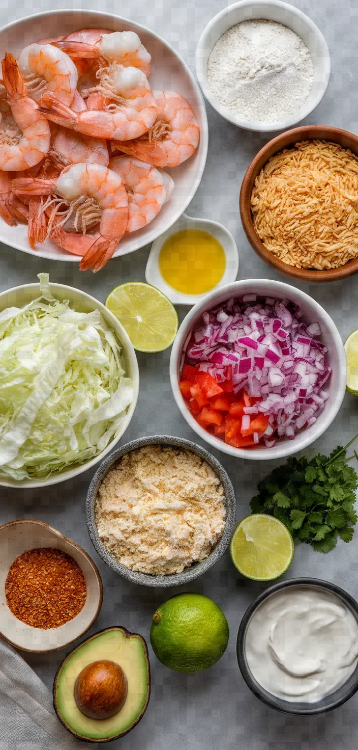 Ingredients photo for Extra Crispy Panko Fried Shrimp Tacos Bowls Recipe