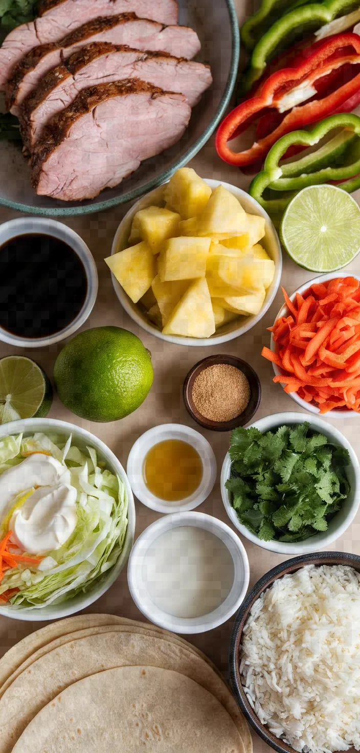 Ingredients photo for Pork Fajitas Hawaiian Slaw Coconut Lime Rice Recipe