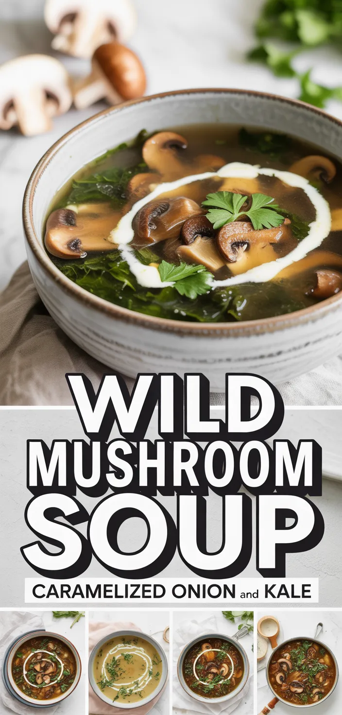 Wild Mushroom, Caramelized Onion And Kale Soup Recipe