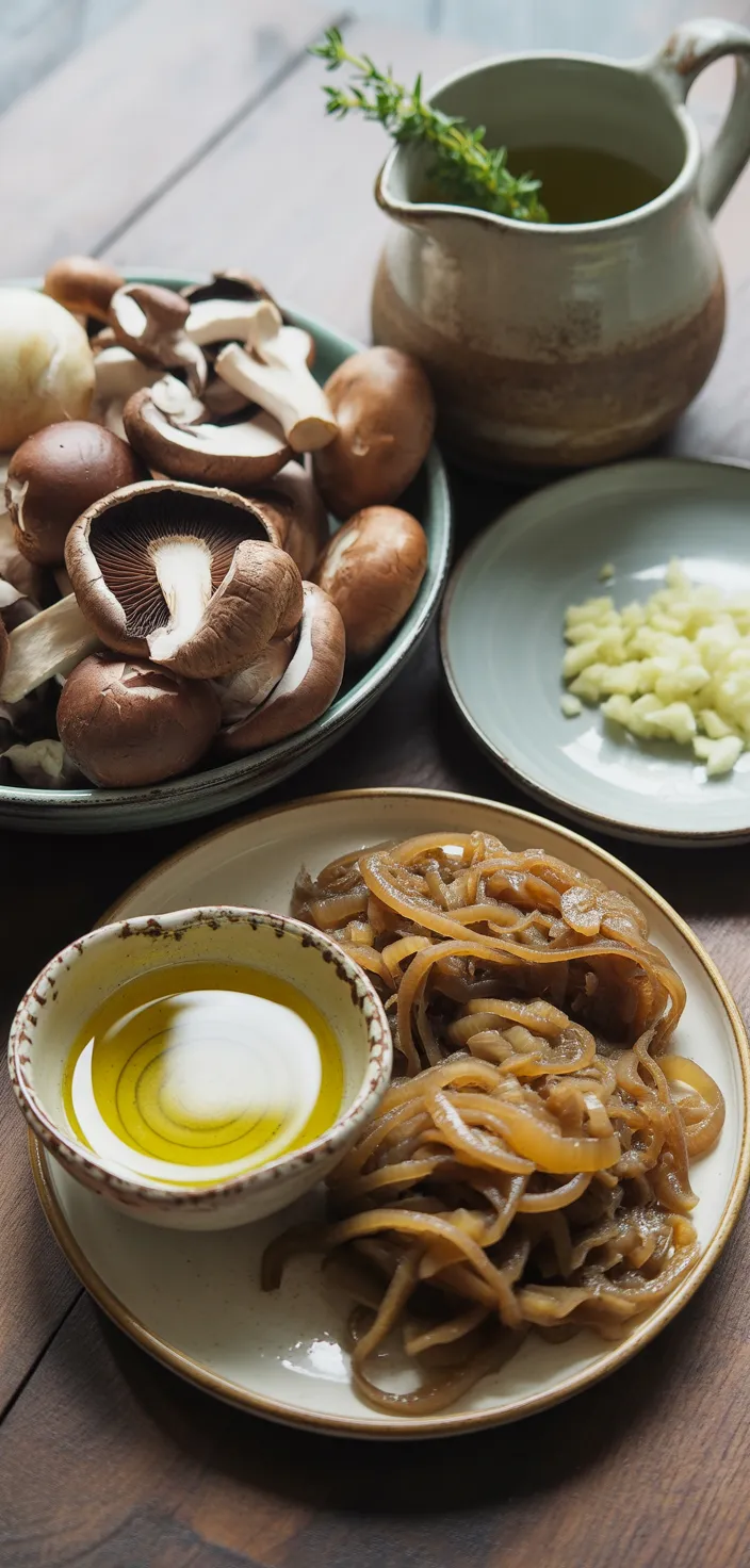 Ingredients photo for Wild Mushroom, Caramelized Onion And Kale Soup Recipe