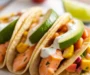 Chipotle Lime Salmon Tacos With Corn Avocado Peach Salsa & Cilantro Yogurt Sauce Recipe